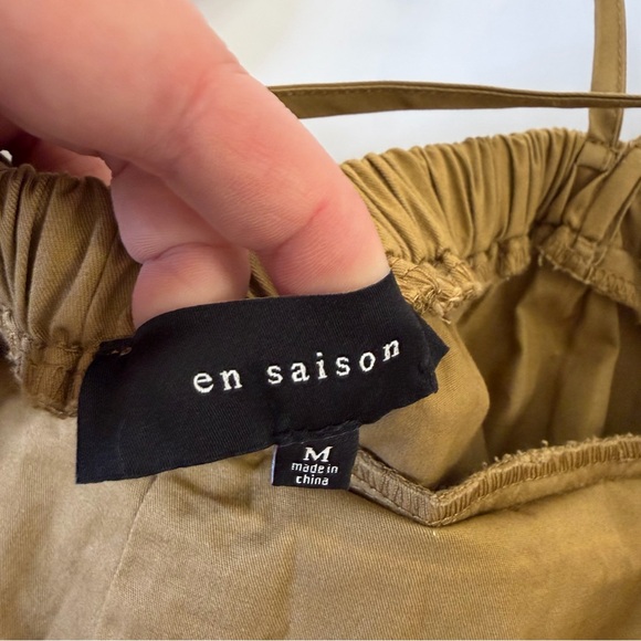 En Saison Anthropologie Dress Womens Medium Khaki Tan Eyelet Poplin Midi - Picture 5 of 11